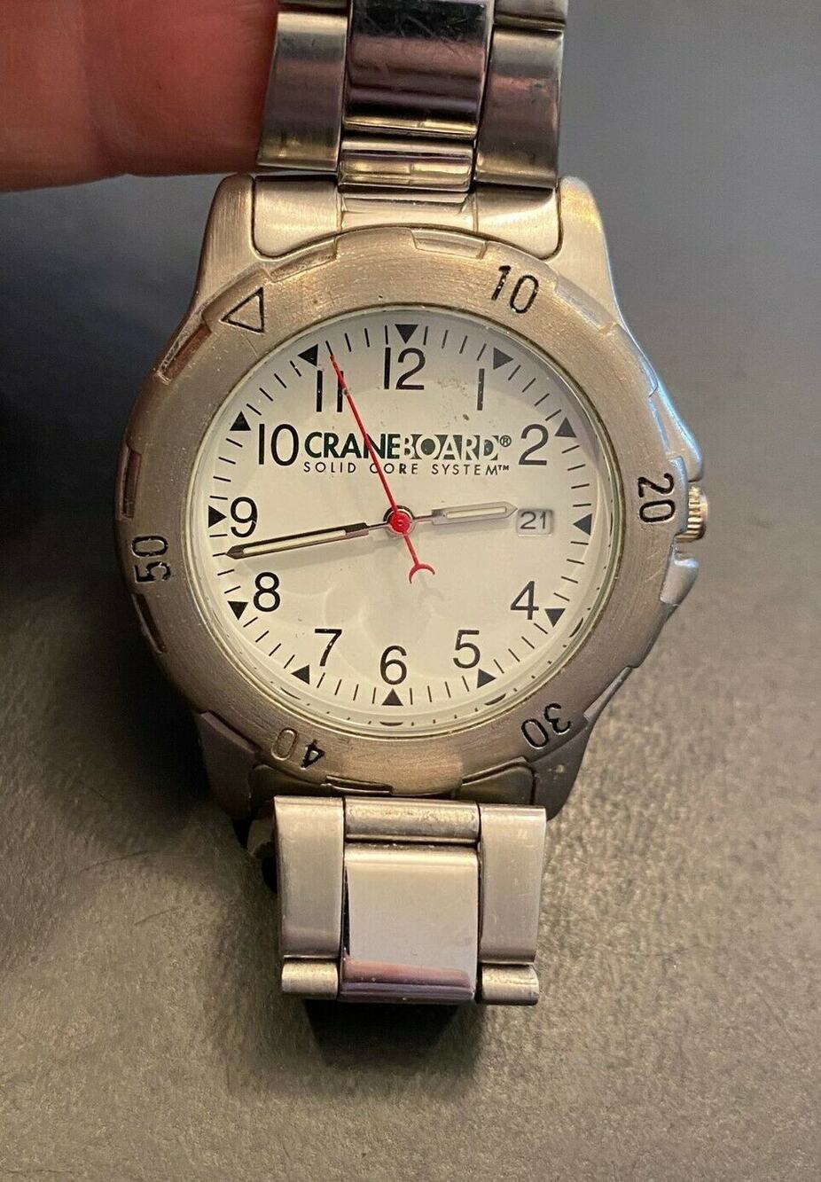 40mm Tomax Watch, Silver Tone, Link Band, "CraneBoard" Logo